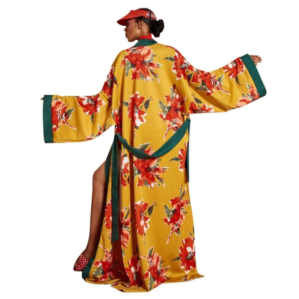 (gold, M) "10260 Women's Kimono Print Windbreaker - European & American Style
