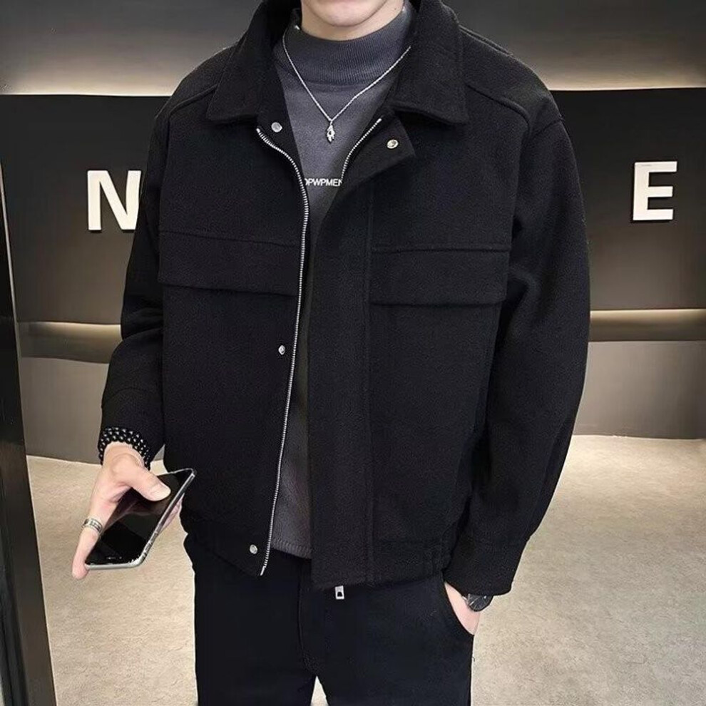 (black, M) Men's Trendy Korean Woolen Jacket - Autumn/winter Short, Thickened Coat