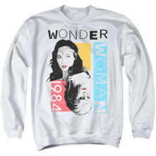 Trevco Sportswear WWM268-AS-3 Wonder Woman 84 Color Blocks Adult Crewneck Sweatshirt, White - Large