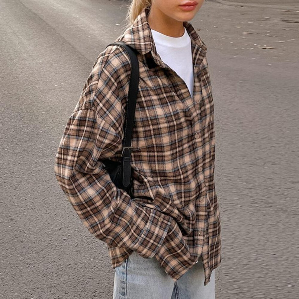 (Small) 2025 Spring Women's Long Vintage Plaid Shirt - American Retro Loose Design