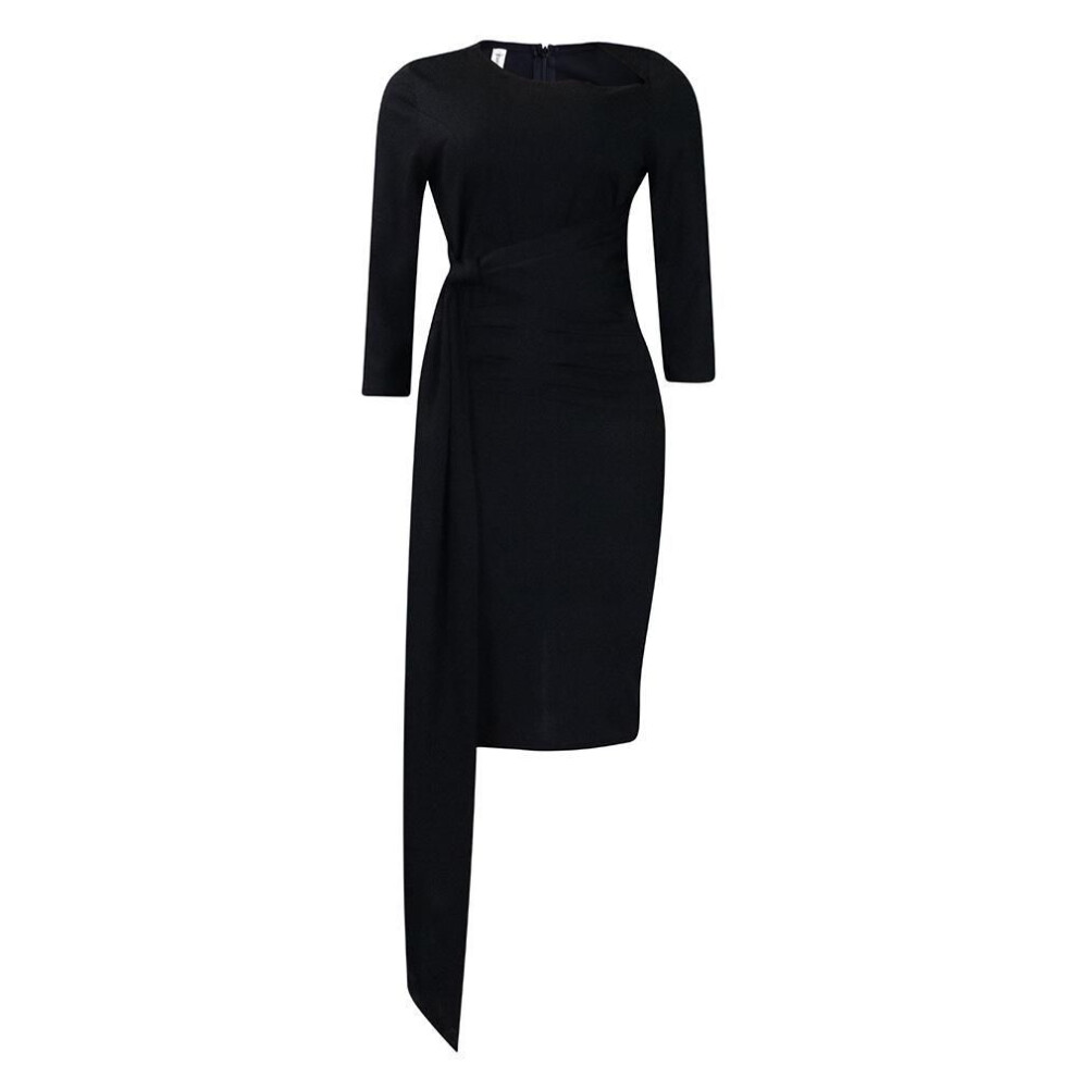 (black, M) European & American Women's Summer Office Dress: Three-quarter Sleeves, Pleated Straps, Plus Size, Professional African Style