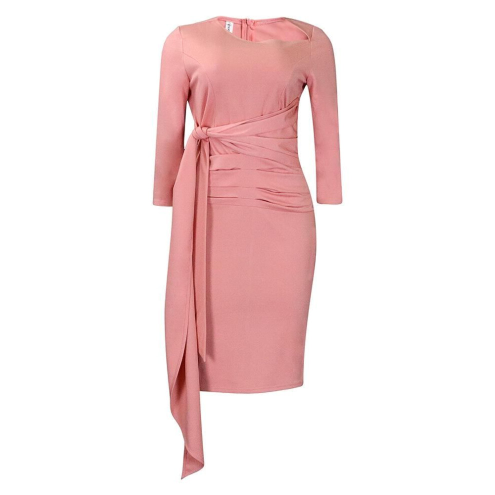 (pink, L) European & American Women's Summer Office Dress: Three-quarter Sleeves, Pleated Straps, Plus Size, Professional African Style