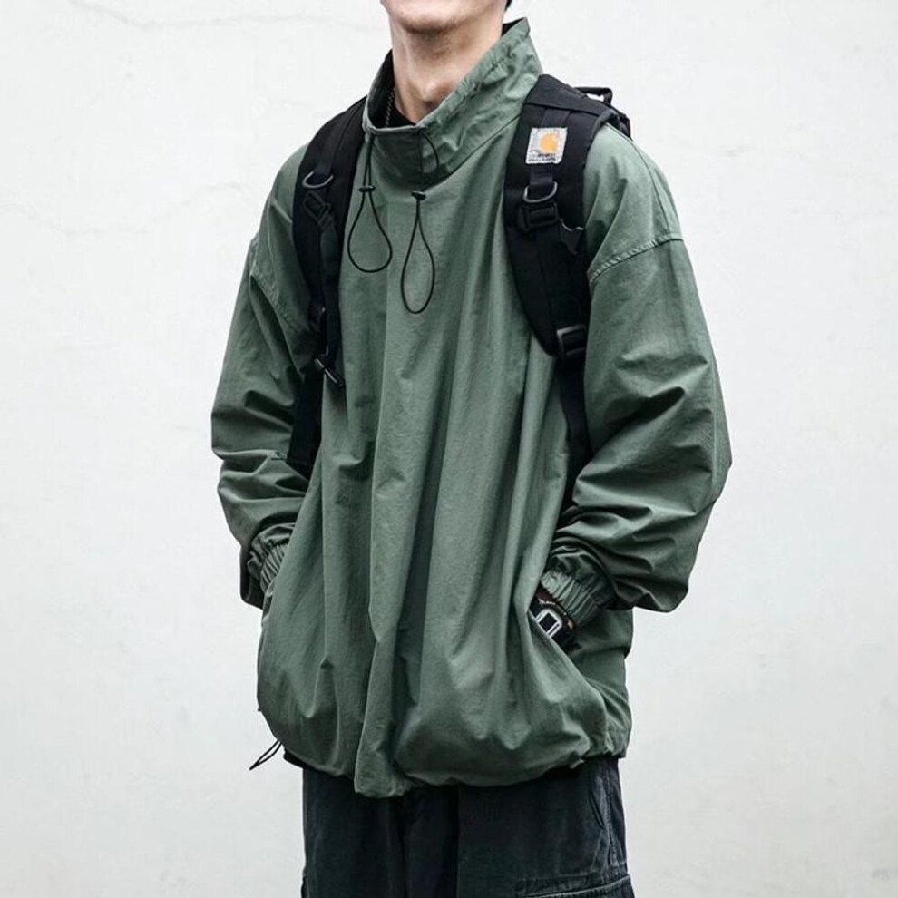(green, XXL) Men's Japanese Retro Washed Workwear Hooded Jacket - Loose Pullover for Spring & Autumn Trends