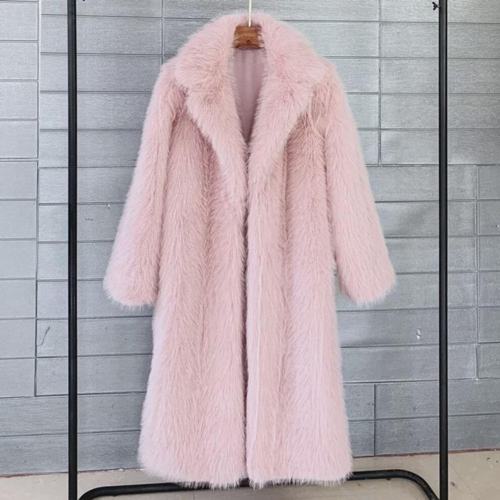 (pink, XXL) "Women's European & American Style Faux Fur Long Coat with Suit Collar for Autumn & Winter