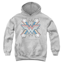 Trevco Sportswear JLA1434-YFTH-3 Wonder Woman Burst 1 Youth Hooded Sweatshirt, Athletic Heather - Large