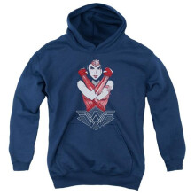 Trevco Sportswear WWM110-YFTH-3 Wonder Woman Movie Amazon Youth Hooded Sweatshirt, Navy - Large