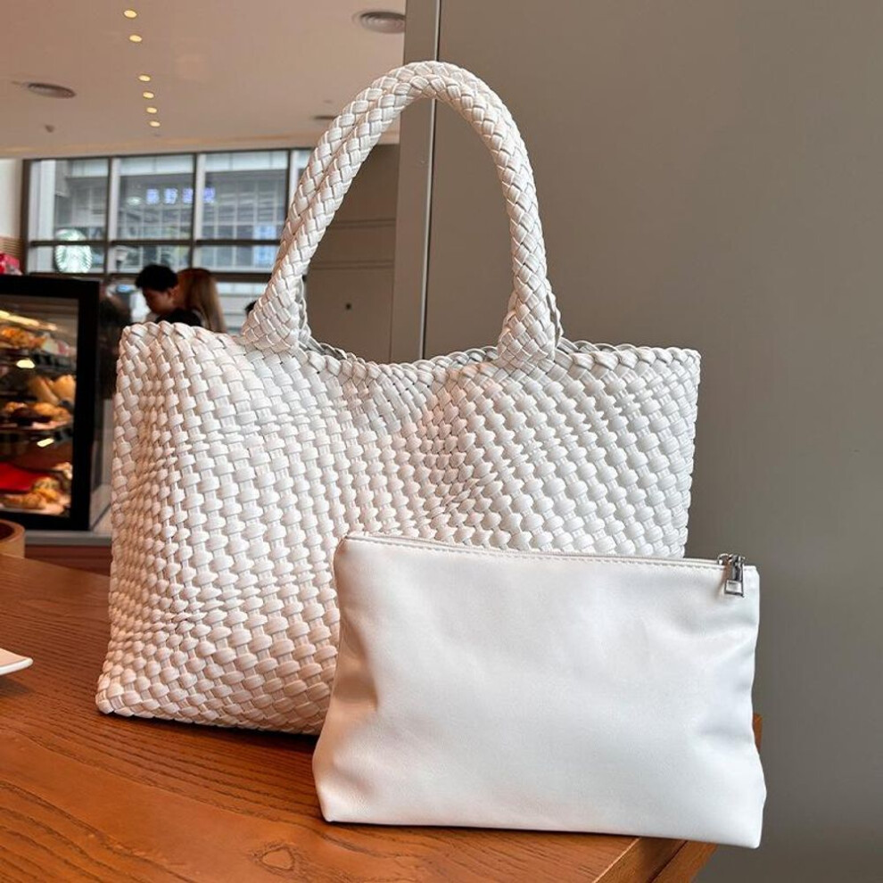 (white) "Stylish Large-Capacity Portable Woven Tote: Mommy's Perfect Beach and Market Bag