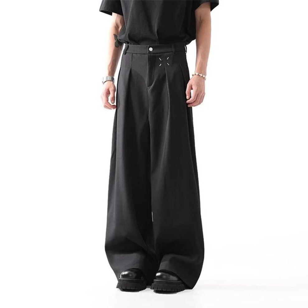 (black, XL) Men's Wide-Leg Black Trousers - Cleanfit, Casual, Professional - Spring/Autumn Collection