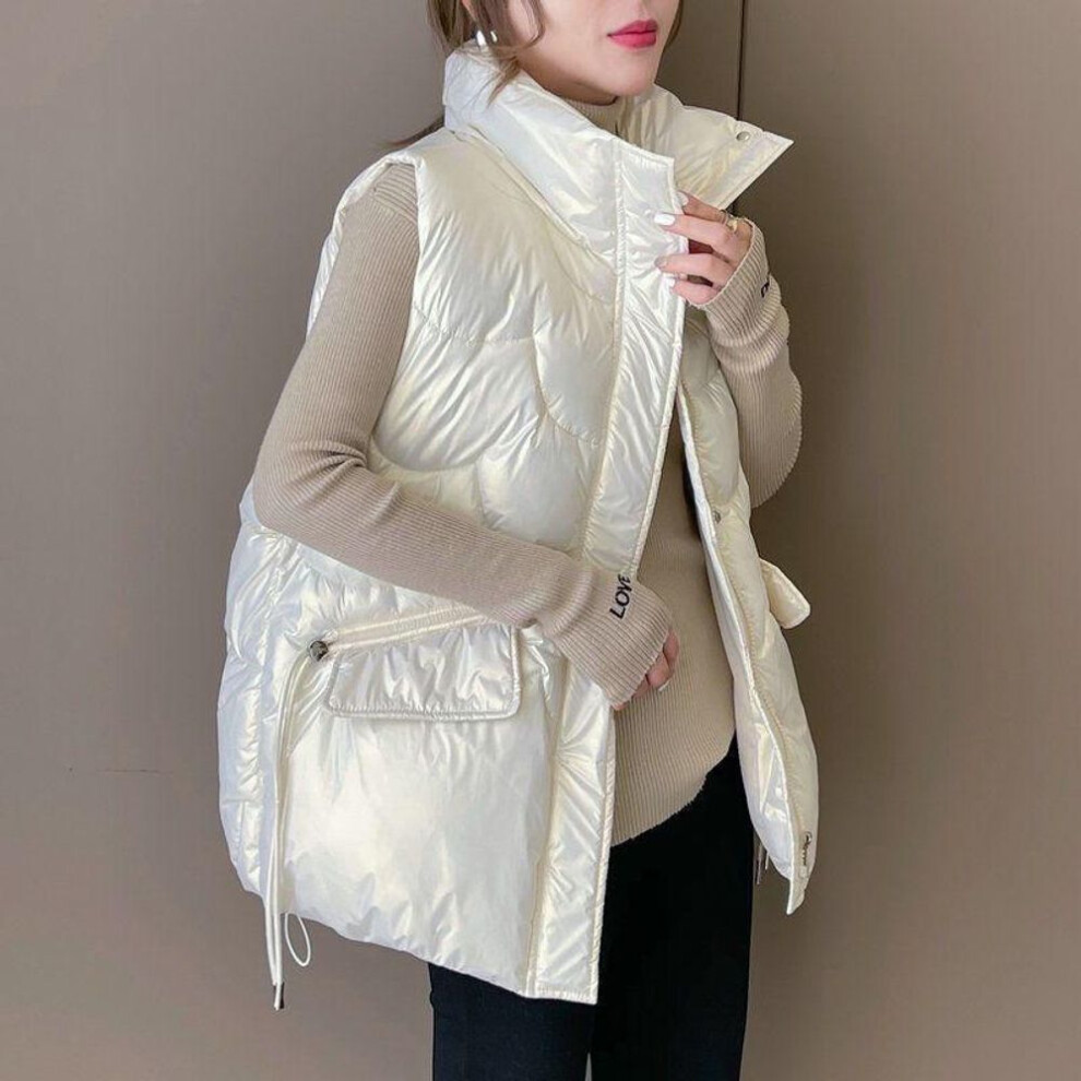 (off-white, M (80-100 jin)) "shiny Wash-free Cotton Vest For Women - Trendy Autumn/winter Waistcoat For Students