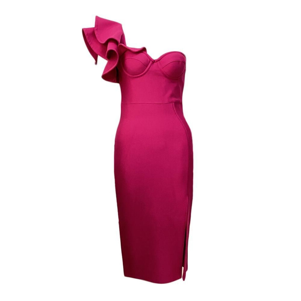 (rose red, Small) "2023 Summer One-Shoulder Ruffle Bandage Dress - Sexy Slim Party Wear