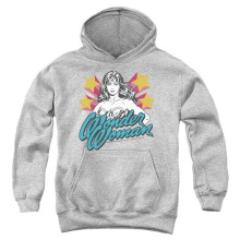 Trevco Sportswear JLA1442-YFTH-2 Wonder Woman Stance 1 Youth Hooded Sweatshirt, Athletic Heather - Medium