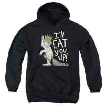 Trevco Sportswear WBM1087-YFTH-2 Where The Wild Things Are Eat You Up Youth Hooded Sweatshirt, Black - Medium