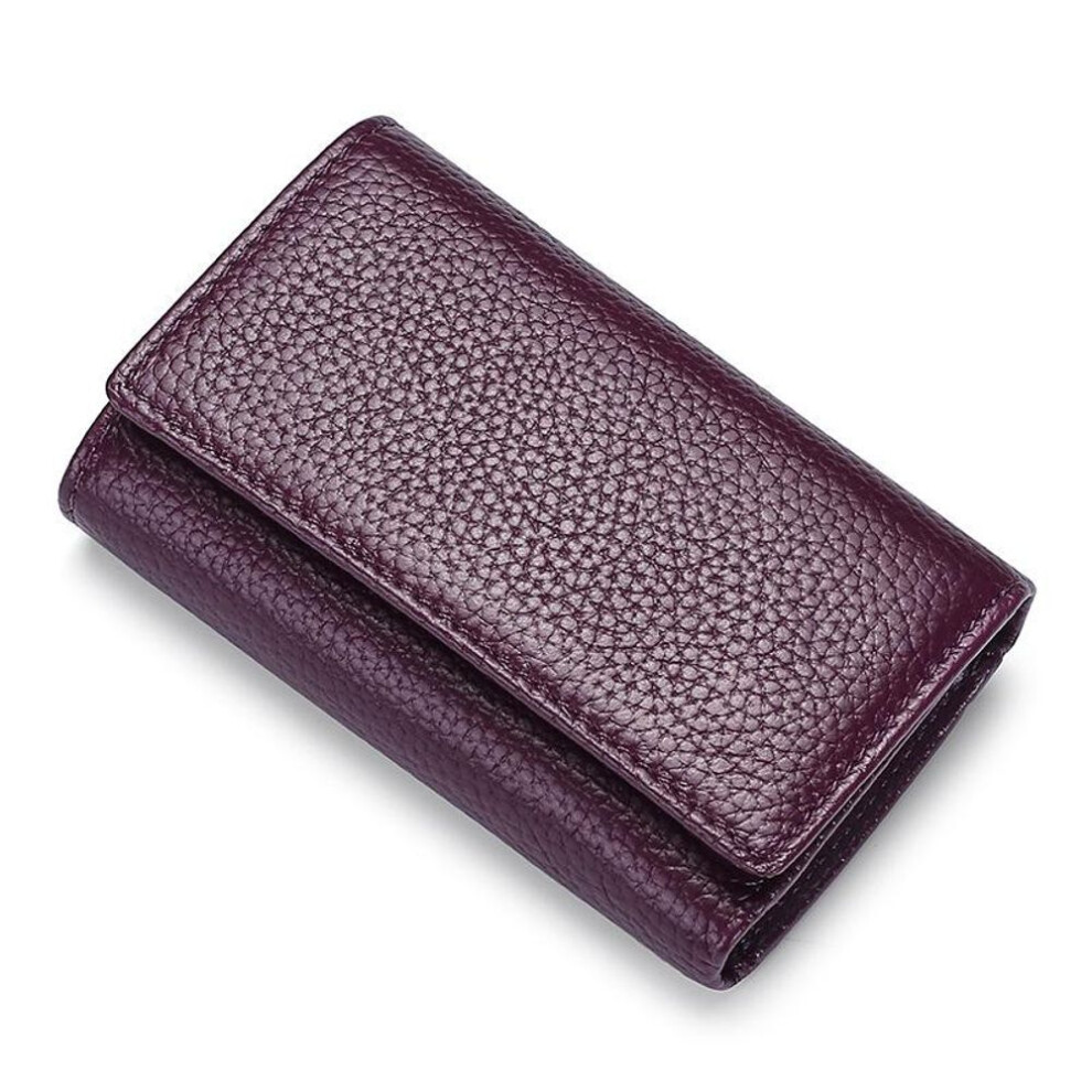 (purple) Women's Multifunctional Genuine Leather Key and Card Holder with Snap Closure