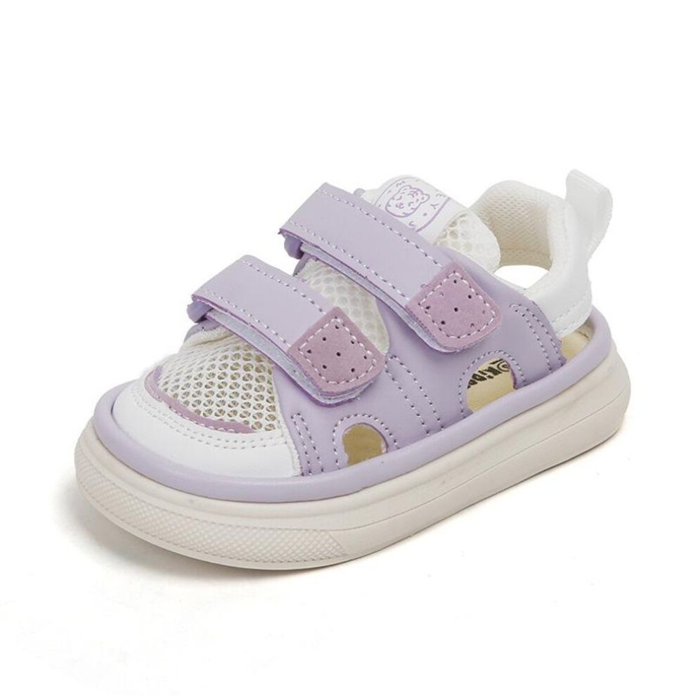 (purple, Size 24 (15 cm)) Summer 2023 Girls' Closed-Toe Sandals: Soft, Breathable, Mesh Beach Shoes for Toddlers (Ages 1-4)