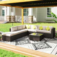 Outsunny 8pc Rattan Sofa Garden Furniture Aluminium Outdoor Patio Set Brown