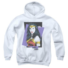 Trevco Sportswear WWM277-YFTH-2 Wonder Woman 84 Strike A Pose Youth Hooded Sweatshirt, White - Medium
