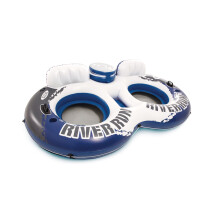 Intex 58837EP River Run 2 Inflatable Floating Lounge: Comfortable Backrests - Built-in Cup Holders - Cooler with Lid - 2 Person - 440lb Weight Capacit