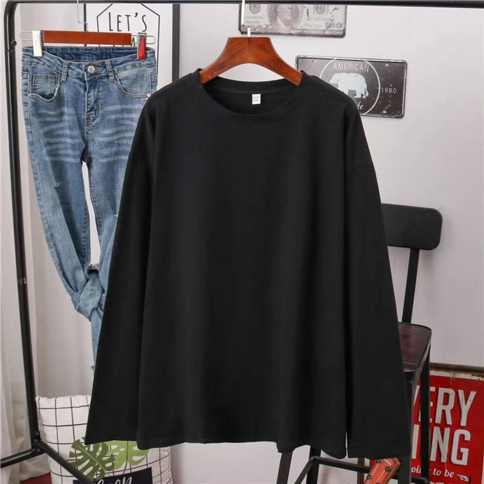 (black, XL) "stylish Korean-style White Long-sleeve T-shirts For Women - Perfect For Spring And Autumn 2025, Loose-fit Tops.