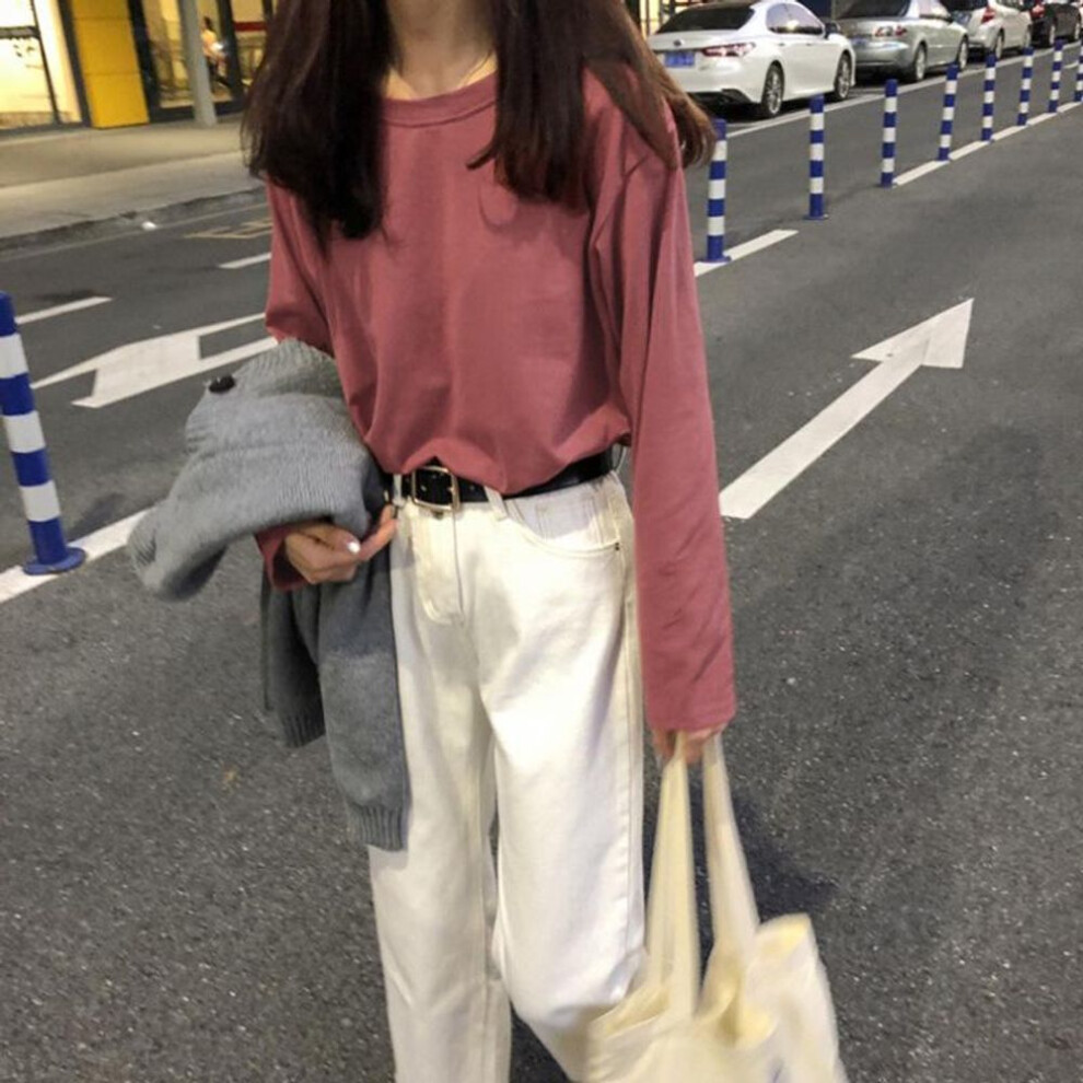 (brick red, 2XL) "stylish Korean-style White Long-sleeve T-shirts For Women - Perfect For Spring And Autumn 2025, Loose-fit Tops.
