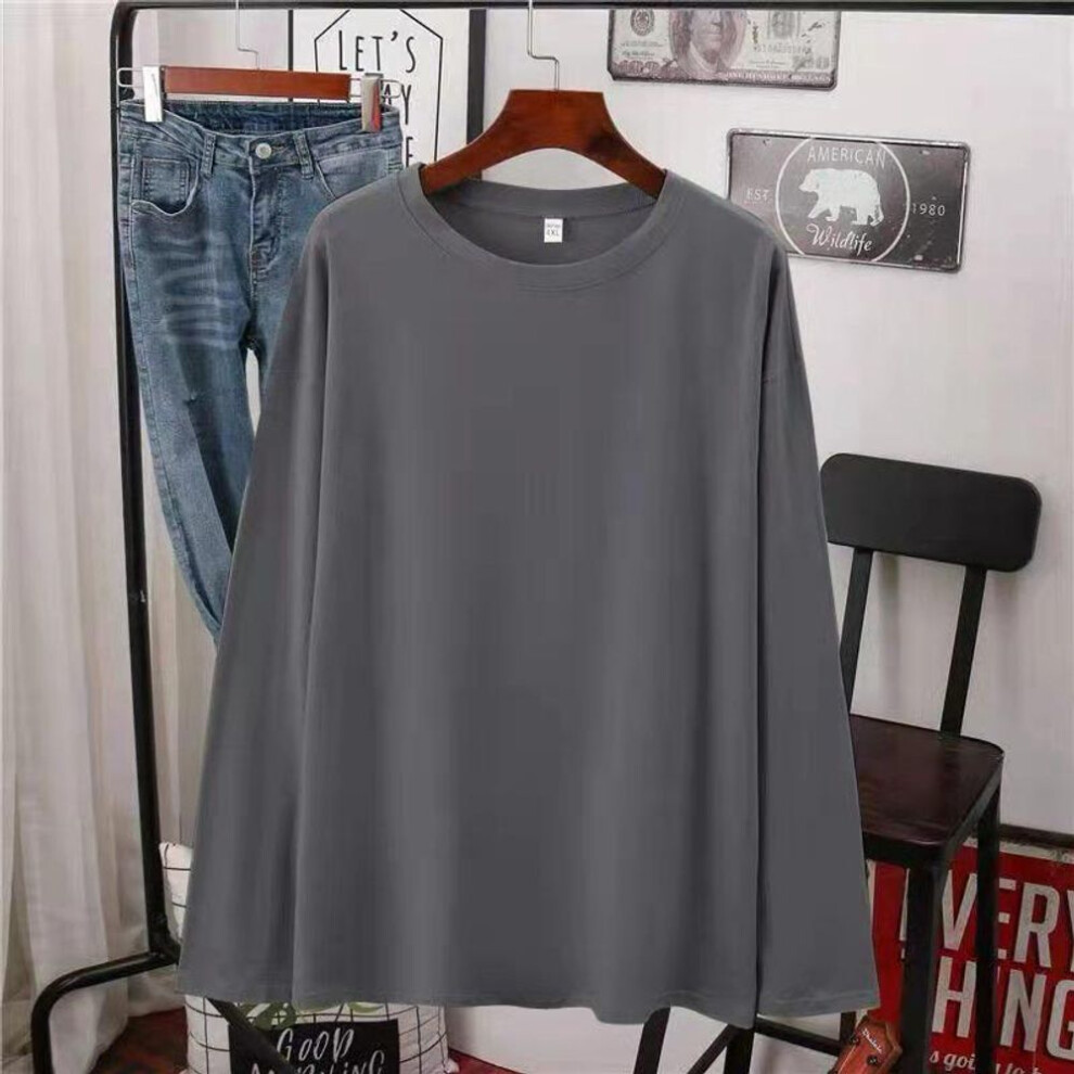 (gray, L) "stylish Korean-style White Long-sleeve T-shirts For Women - Perfect For Spring And Autumn 2025, Loose-fit Tops.