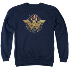 Trevco Sportswear WWM100-AS-2 Wonder Woman Movie Power Stance & Emblem Adult Crewneck Sweatshirt, Navy - Medium