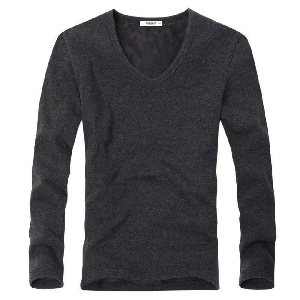 (dark gray, 5XL) Men's V-Neck Thick Velvet Long-Sleeve T-Shirt - Warm & Trendy Autumn/Winter Base Layer