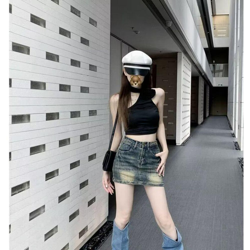 (blue, XL) "Women's High-Waist American Retro Embroidered Blue Denim A-Line Skirt - Slim Fit Summer Style