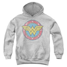 Trevco Sportswear JLA1437-YFTH-1 Wonder Woman Classic 2 Youth Hooded Sweatshirt, Athletic Heather - Small