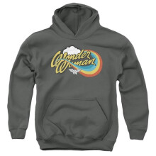 Trevco Sportswear JLA1440-YFTH-2 Wonder Woman Rainbow 1 Youth Hooded Sweatshirt, Charcoal - Medium