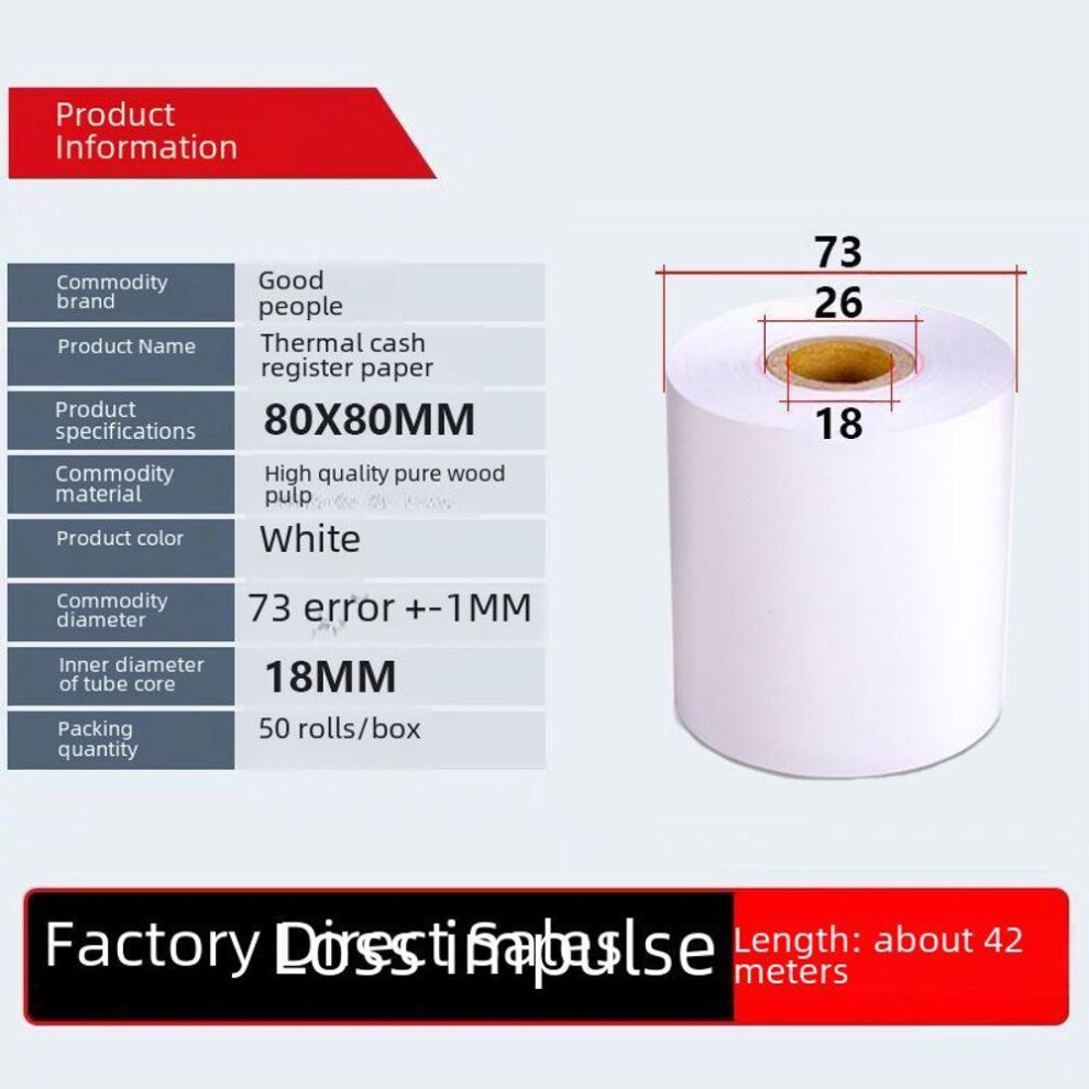 (80x50 [100 rolls/box] 24x26 core) "Free Shipping: 50 Rolls of 80x80mm Thermal Cash Register Paper for Kitchen and Small Ticket Printing