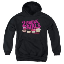 Trevco Sportswear WBT354-YFTH-1 2 Broke Girls Cupcakes Youth Hooded Sweatshirt, Black - Small