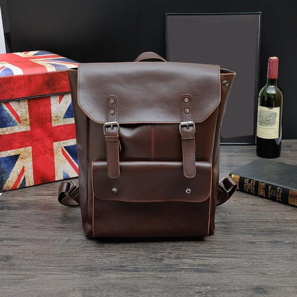 (coffee) "Korean Style Unisex Retro Leather Backpack: Casual & Travel School Bag for 2025