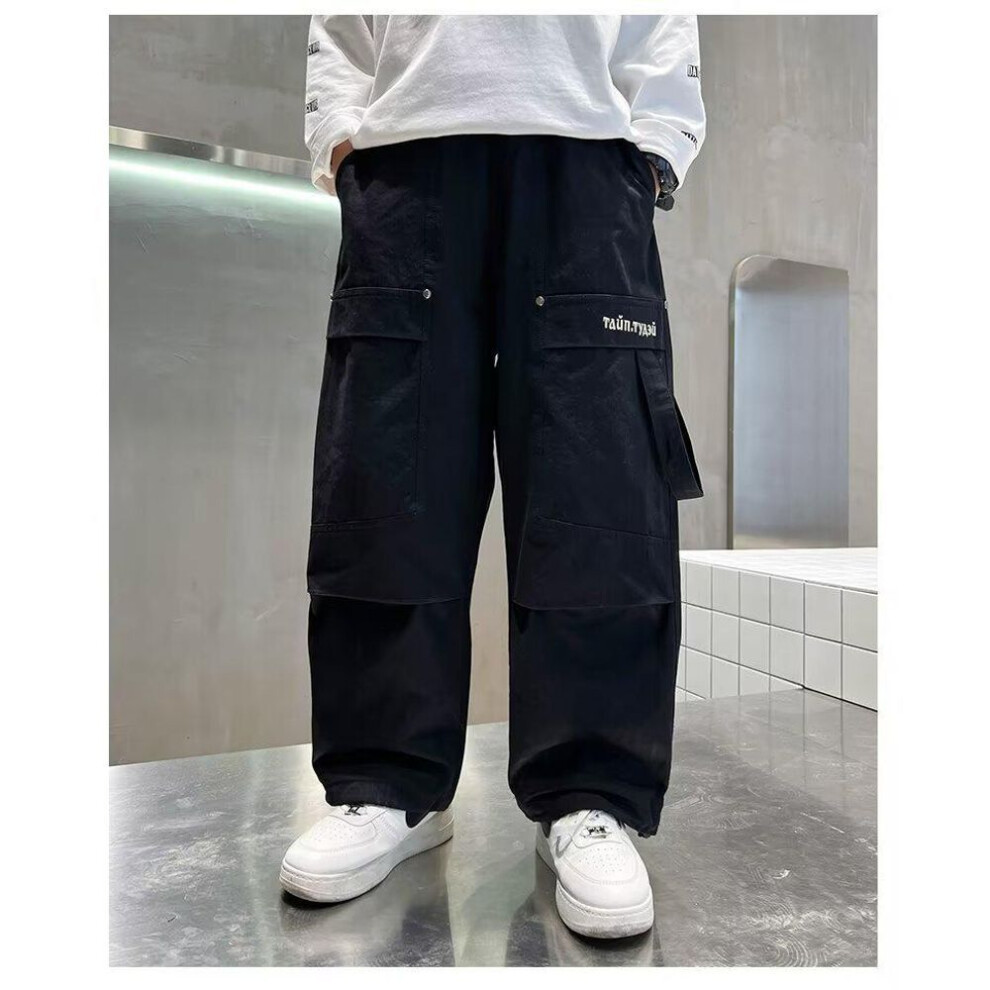 (black, 160) "boys' Spring/autumn 2025 Straight Casual Trousers – Trendy, Handsome Children's Overalls