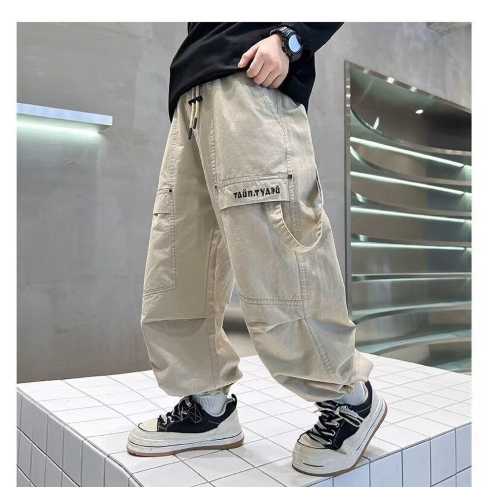 (khaki, 130) "boys' Spring/autumn 2025 Straight Casual Trousers – Trendy, Handsome Children's Overalls