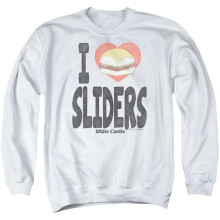 Trevco Sportswear WHT103-AS-1 White Castle I Heart Sliders Adult Crewneck Sweatshirt, White - Small