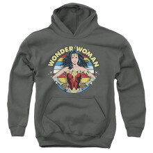 Trevco Sportswear WWM184-YFTH-4 Wonder Woman 84 Woman of Wonder Youth Hooded Sweatshirt, Charcoal - Extra Large