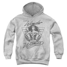 Trevco Sportswear WWM182-YFTH-4 Wonder Woman 84 Determined Wonder Youth Hooded Sweatshirt, Athletic Heather - Extra Large