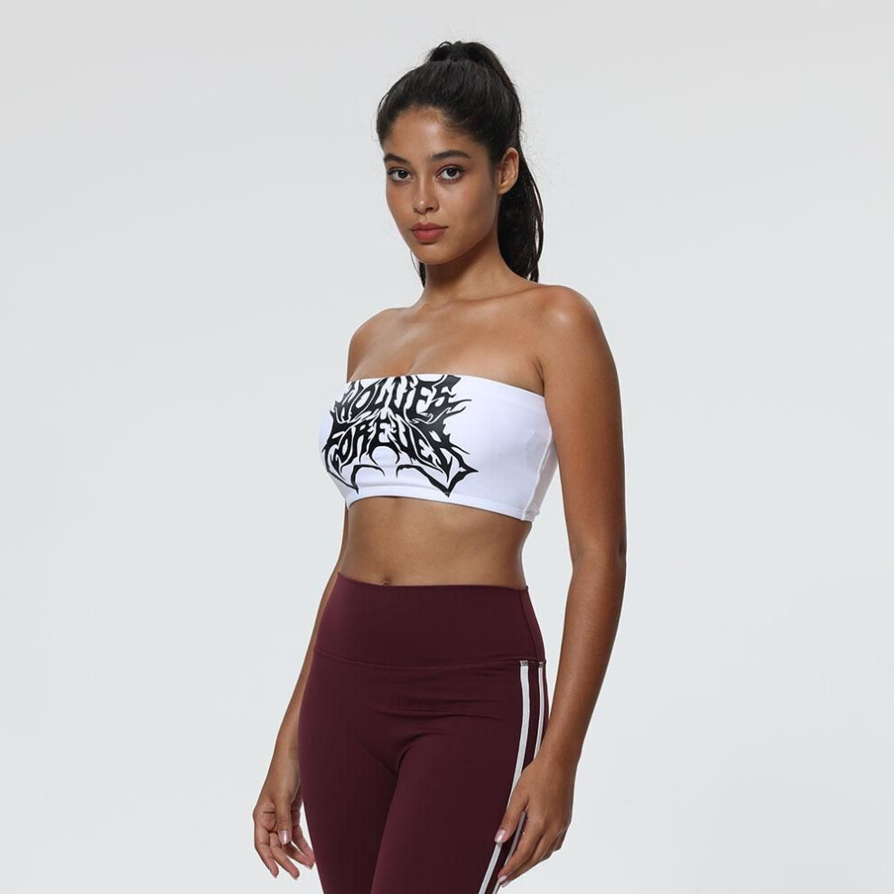 (white, Medium) Wolf Head Non-Slip Yoga Tube Top - High Elastic Printed Sports Bra
