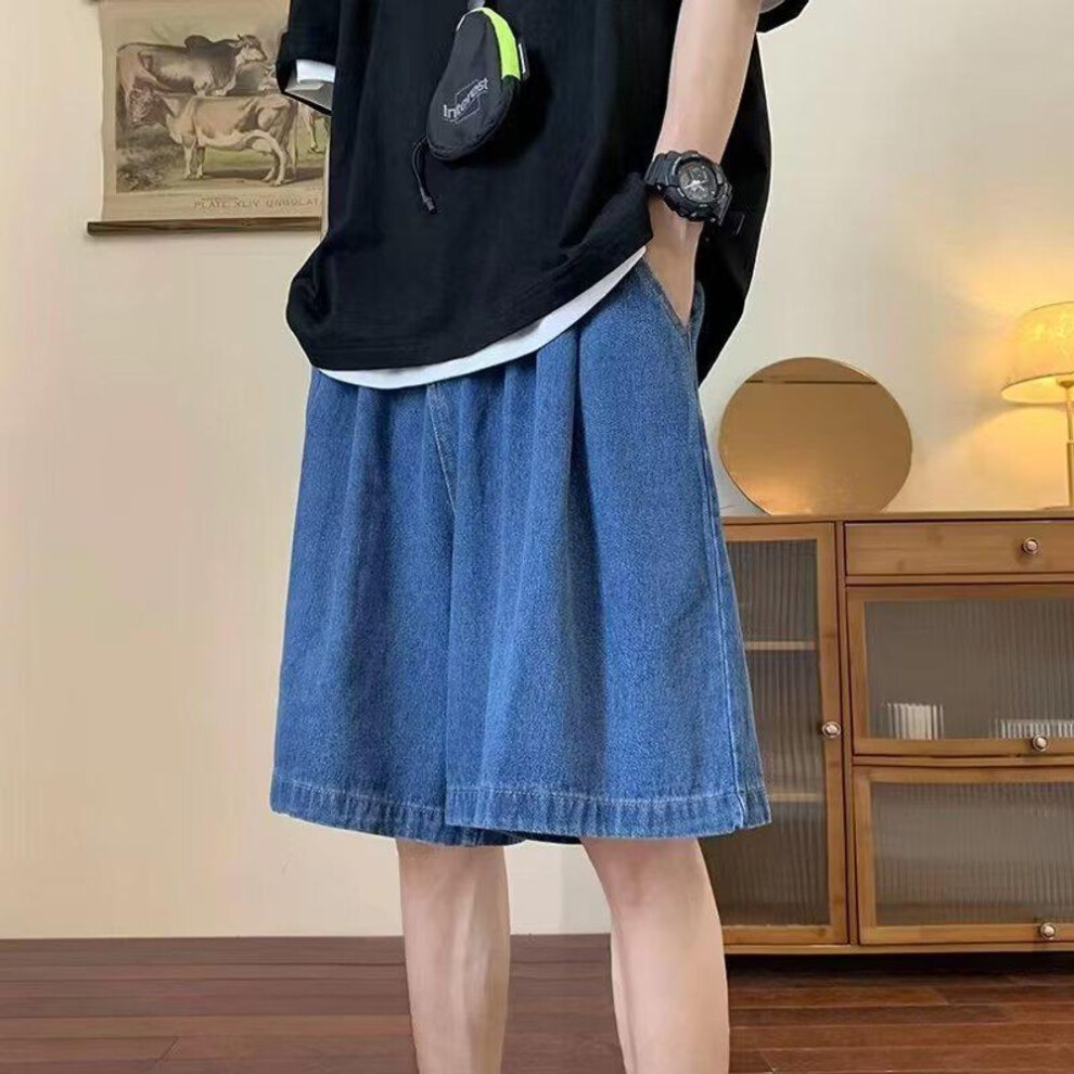 (blue, 2XL) 2023 Men's Korean Style Casual Five-Point Denim Shorts: Summer Fashion Trend