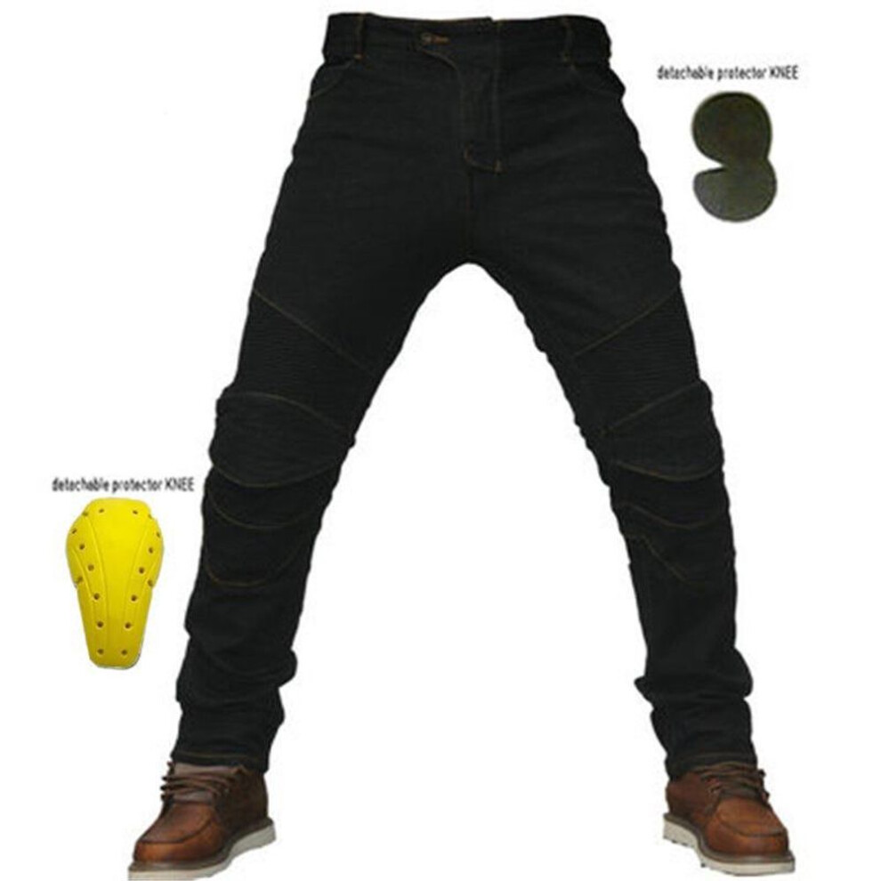 (black, XXXL) Men's Slim Fit Motorcycle Jeans With Knee Pads - Anti-fall Spring Riding Pants