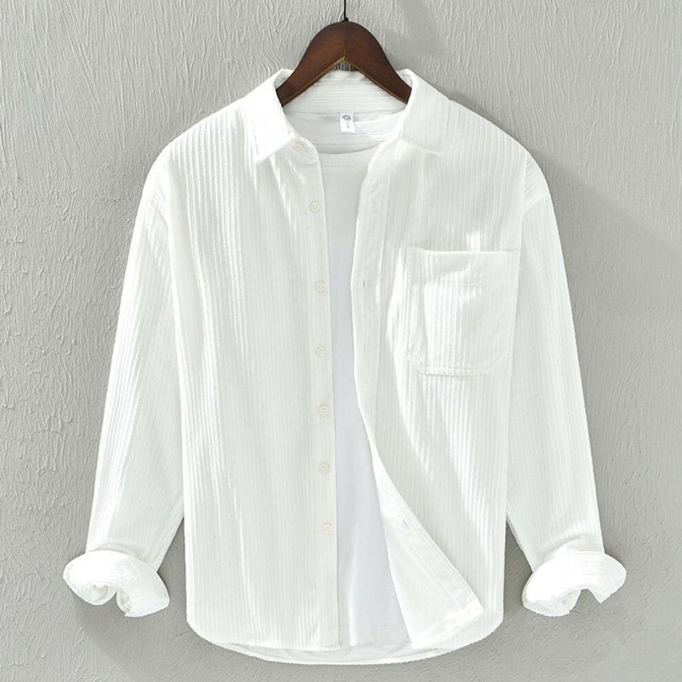 (white, Triple Extra Large) Autumn Corduroy Parent-child Long-sleeve Men's Casual Retro Shirt