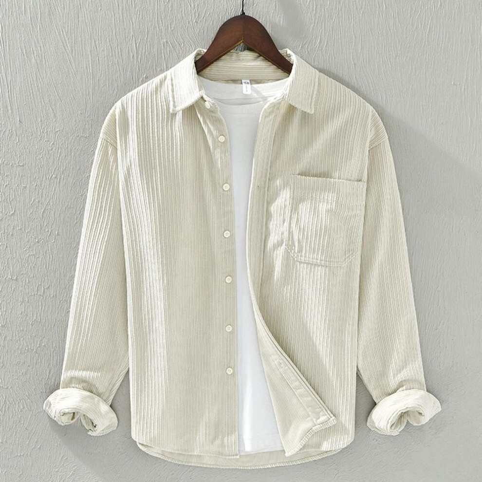 (apricot, Extra Large) Autumn Corduroy Parent-Child Long-Sleeve Men's Casual Retro Shirt