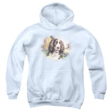 Trevco Sportswear WW121-YFTH-3 Wildlife Springer Spaniel Head Youth Hooded Sweatshirt, White - Large