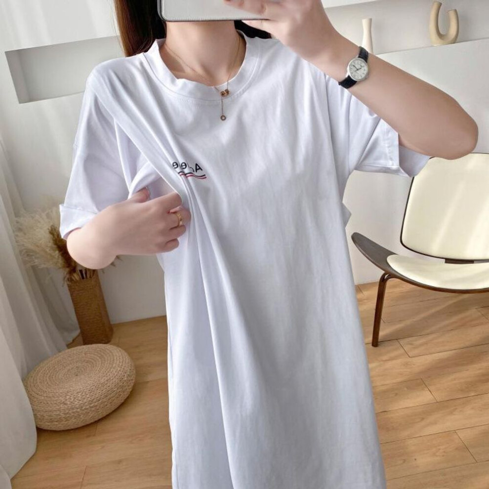 (white, XL) Maternity And Nursing Summer Dress: Short-sleeved, Mid-length, Versatile For Outings And Feeding.