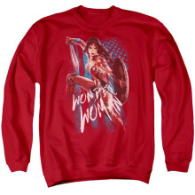 Trevco Sportswear WWM112-AS-3 Wonder Woman Movie American Hero Adult Crewneck Sweatshirt, Red - Large