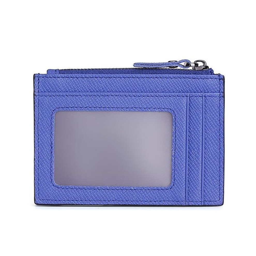 (dark blue) Cross-Grain Leather RFID Card Holder & Mini Coin Purse