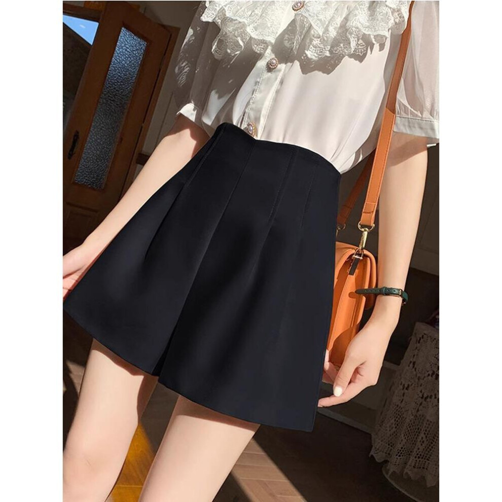 (black, XS) "Women's 2023 Autumn/Winter High-Waisted Black Woolen Wide-Leg Shorts - Plus Size, Slim Fit A-Line Skirt.