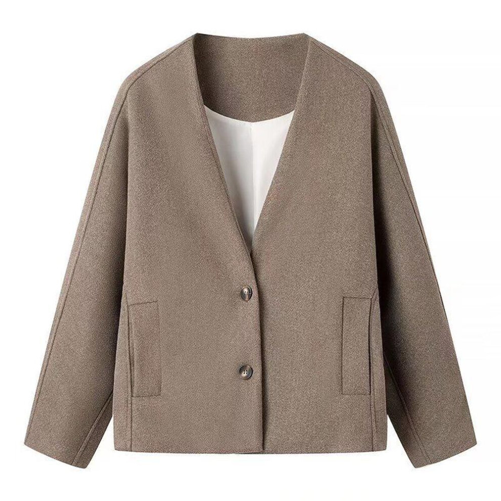 (brown, Large) "2024 Spring Women's Street Fashion V-neck Short Wool Coat