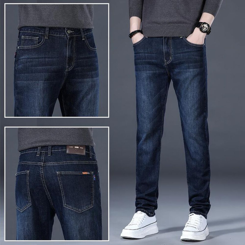 (blue,gray, 29 (Waist 73cm) for 110 lbs) Men's Gray High-End Elastic Straight-Cut Jeans - Casual, Youthful, Spring Style