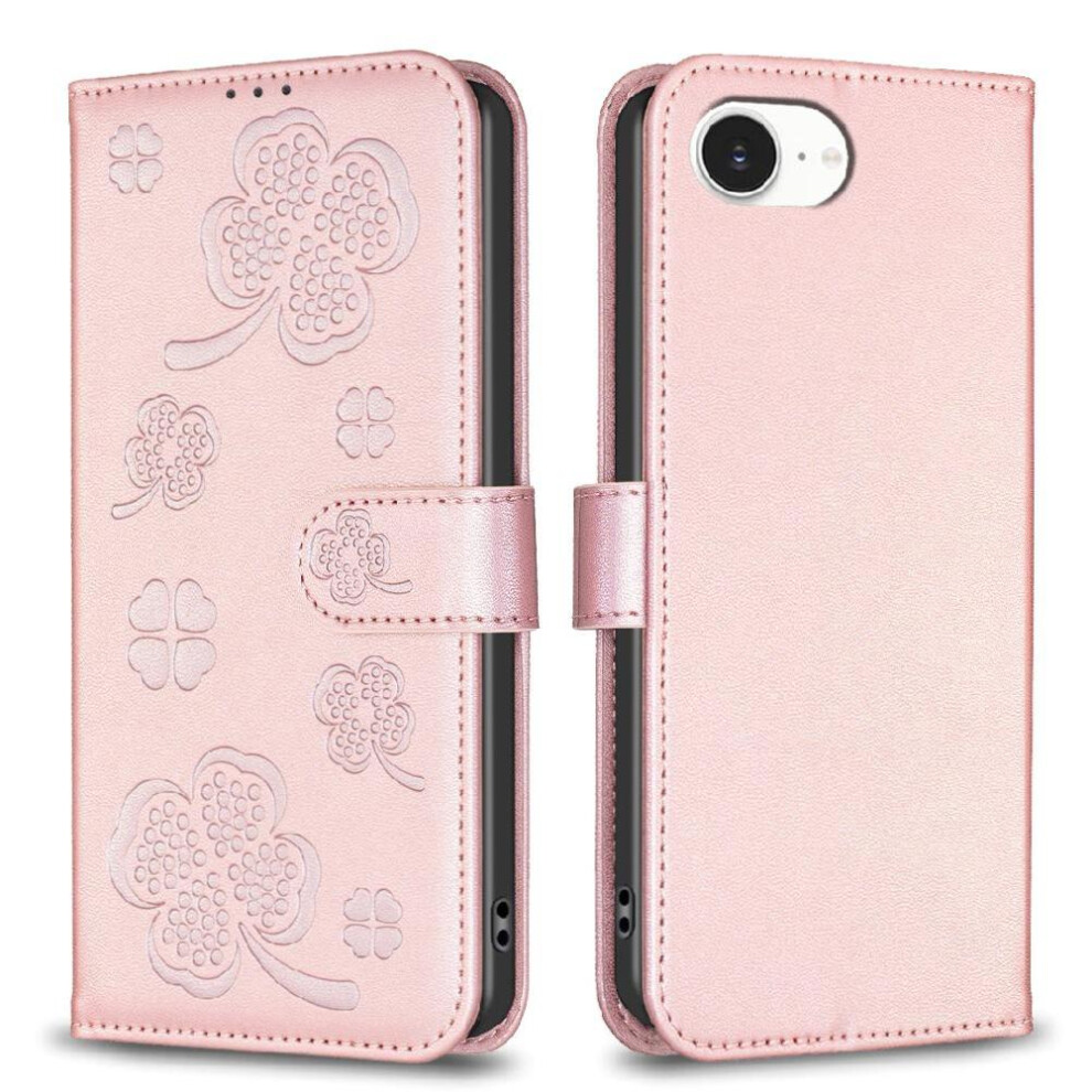 (Pink) Flip Case For Iphone 16E Pu Leather Multi-Color Wallet Clover Flower Card Slots Holder Kickstand Pink 764490334686